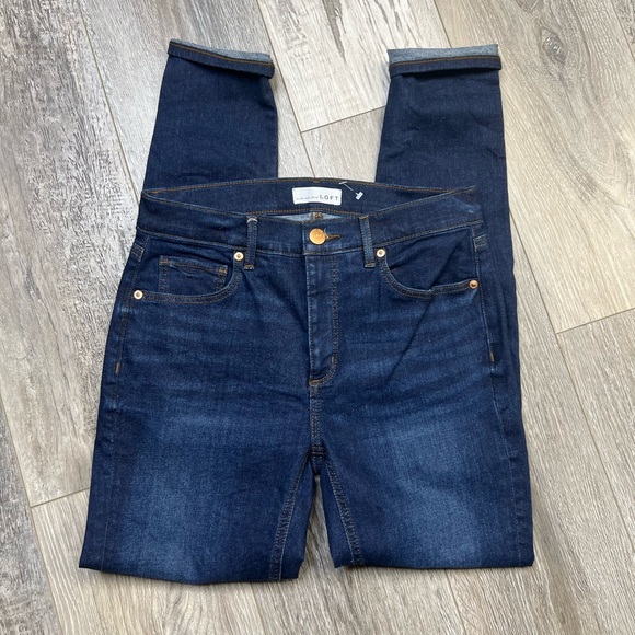LOFT HI RISE SKINNY COTTON BLUE JEANS - Picture 1 of 9